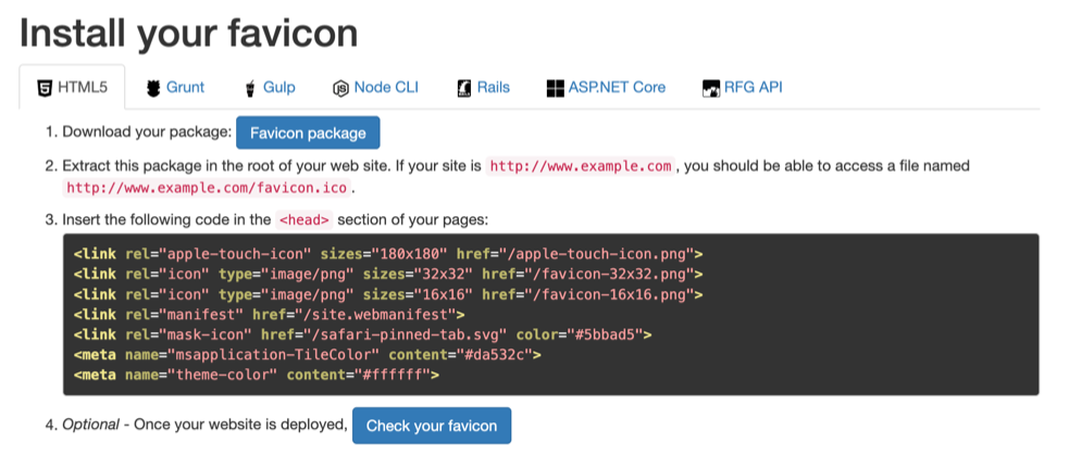 Код фавикон для добавления на сайт